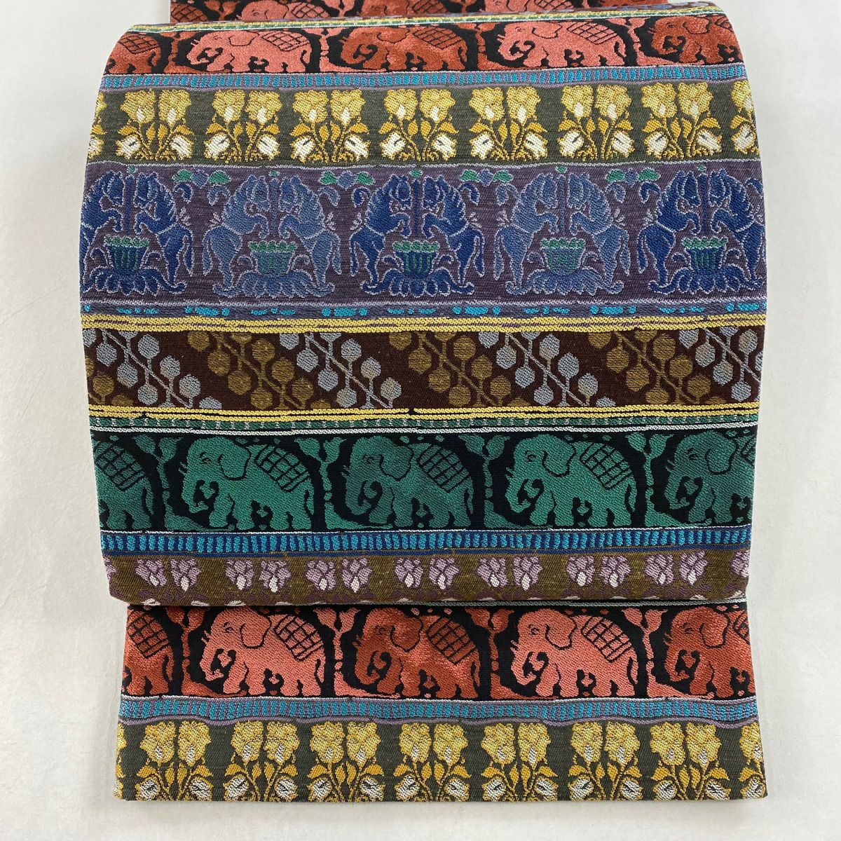 袋帯 美品 名品 証紙あり 市松 縞 茶紫 六通 正絹|中古・古着 袋帯 美品 名品 証紙あり 市松 縞 茶紫 六通 正絹|中古・古着