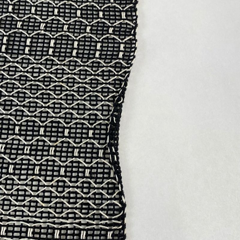 名古屋帯 秀品 夏帯 松葉仕立て 八寸名古屋帯 幾何学模様 黒 名古屋帯 秀品 夏帯 松葉仕立て 八寸名古屋帯 幾何学模様 黒