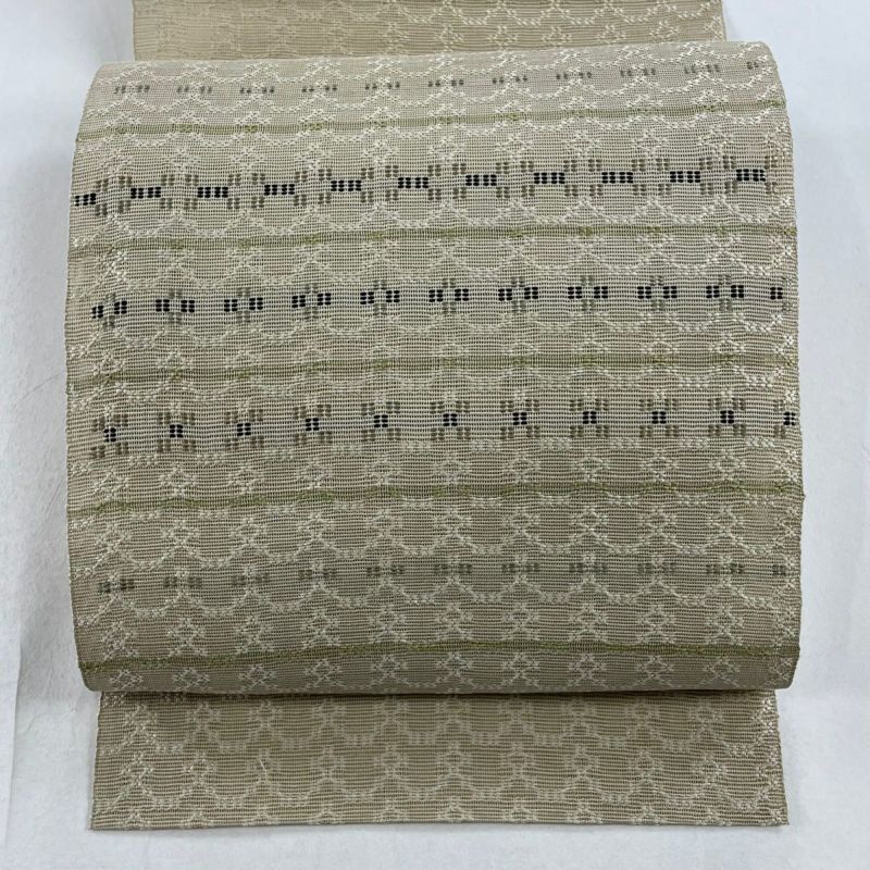 名古屋帯 美品 名品 八寸名古屋帯 松葉仕立て 縞 幾何学 灰紫
