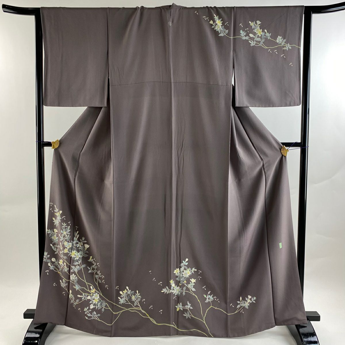 訪問着 身丈157.5cm 裄丈64cm M 袷 落款あり 桜 草花 青灰色 正絹 秀品 一つ紋｜中古・古着・リサイクル着物通販｜バイセル オンライン