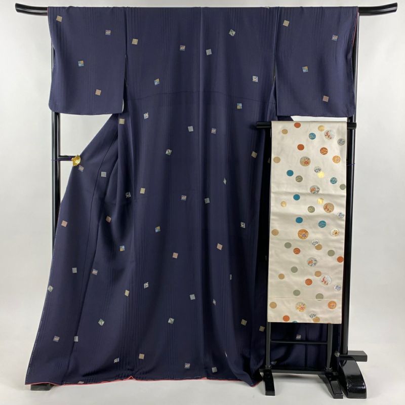 小紋 身丈171cm 裄丈67.5cm L 袷 名古屋帯セット 独楽 三味線