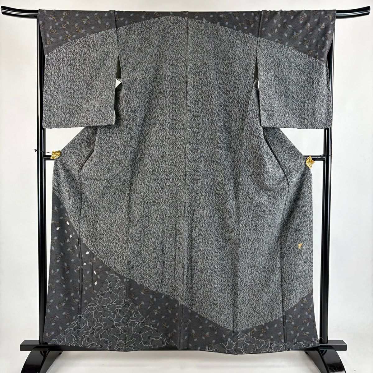 訪問着 身丈159cm 裄丈68cm L 袷 落款あり 葉柄 幾何学模様 金糸 金彩
