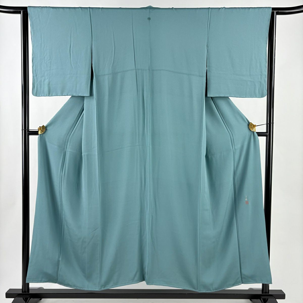 a09【在庫処分・特価】未使用 青緑 織柄 正絹 色無地 裄 64.5 色無地 身丈152.5cm 裄丈63.5cm S 袷 松尾光琳 落款あり 青緑 正絹 秀