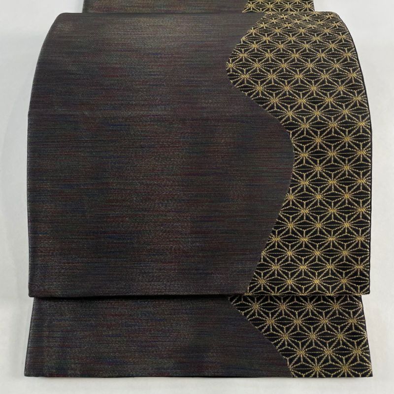 袋帯 美品 名品 斉藤三才 落款あり 麻の葉 金糸 ラメ糸 赤紫 六