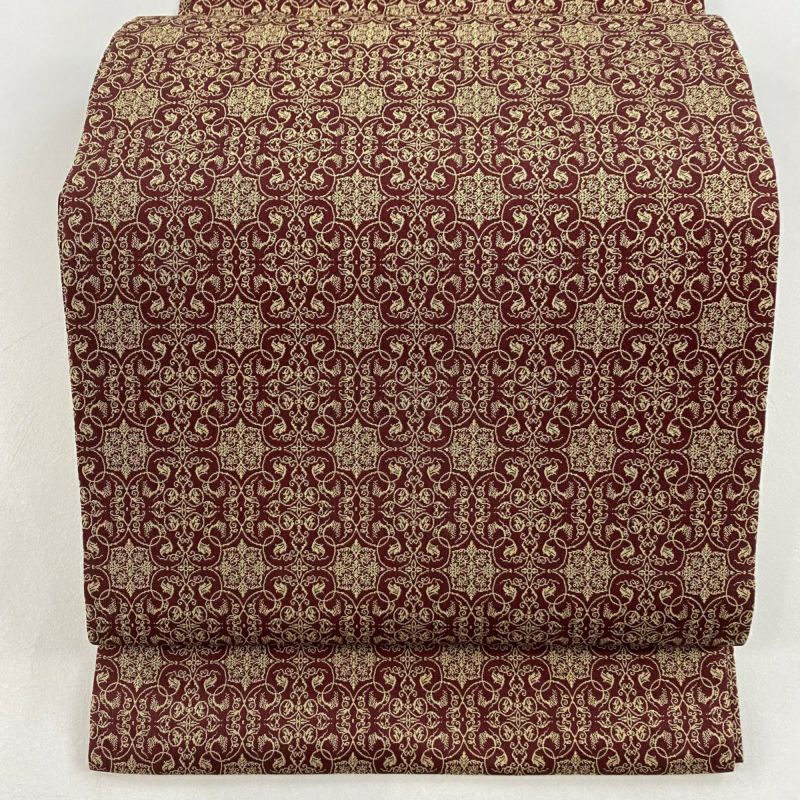 開き名古屋帯 美品 名品 龍村美術織物 葡萄唐草文錦 赤紫 正絹 開き名古屋帯 美品 名品 龍村美術織物 葡萄唐草文錦 赤紫 正絹