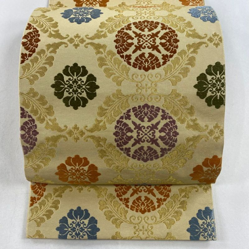 袋帯 美品 名品 川島織物 落款あり 華文 金糸 ベージュ 六通