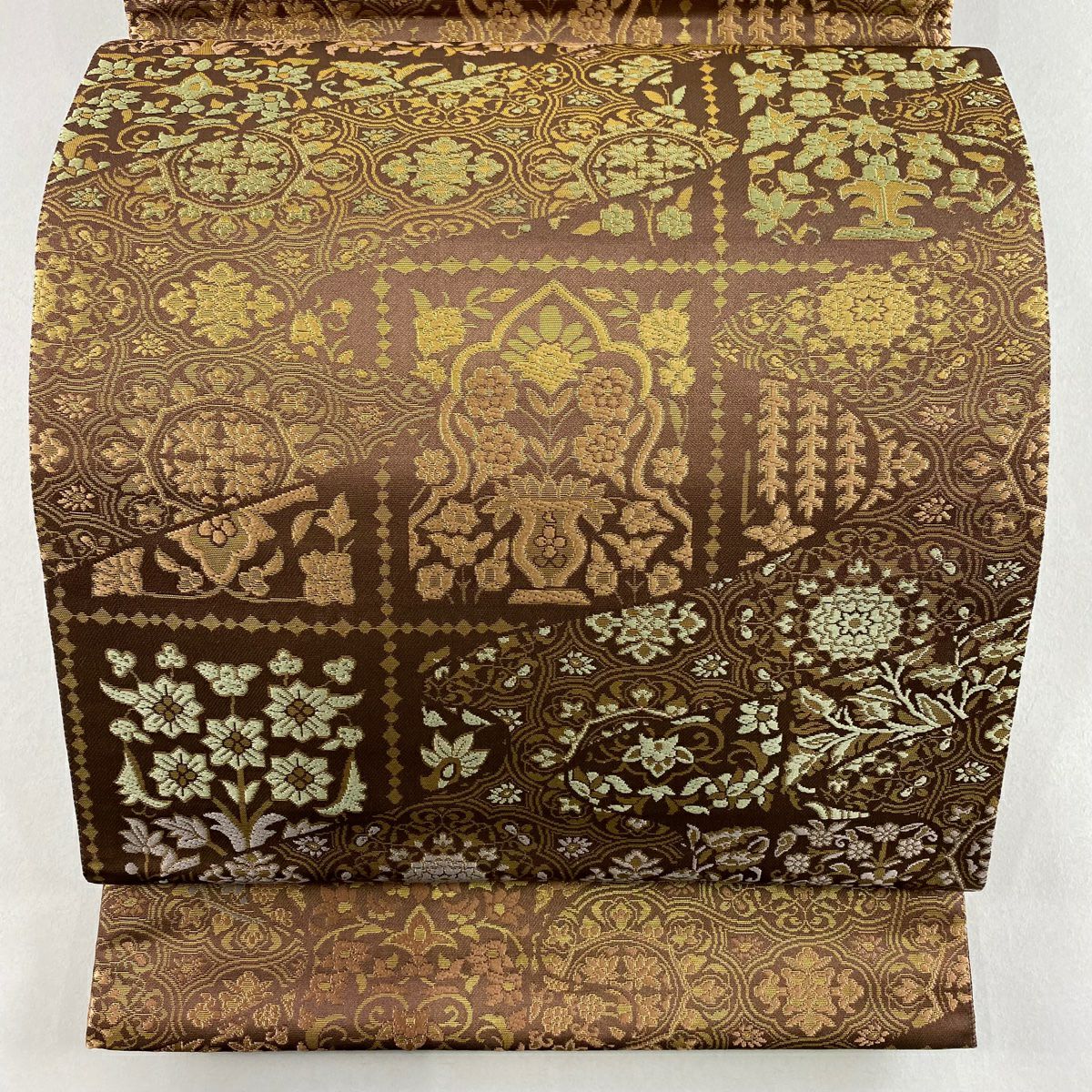 袋帯 名品 葡萄唐草 雲文 金糸 唐織 灰色 六通 正絹