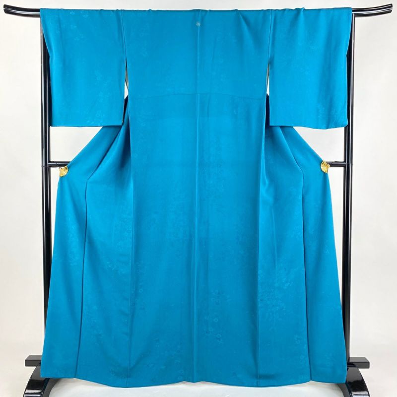 色無地 身丈164.5cm 裄丈68cm L 袷 やまと 地紋 青緑 正絹 秀品 色無地 身丈164.5cm 裄丈68cm L 袷 やまと 地紋 青緑 正絹 秀品