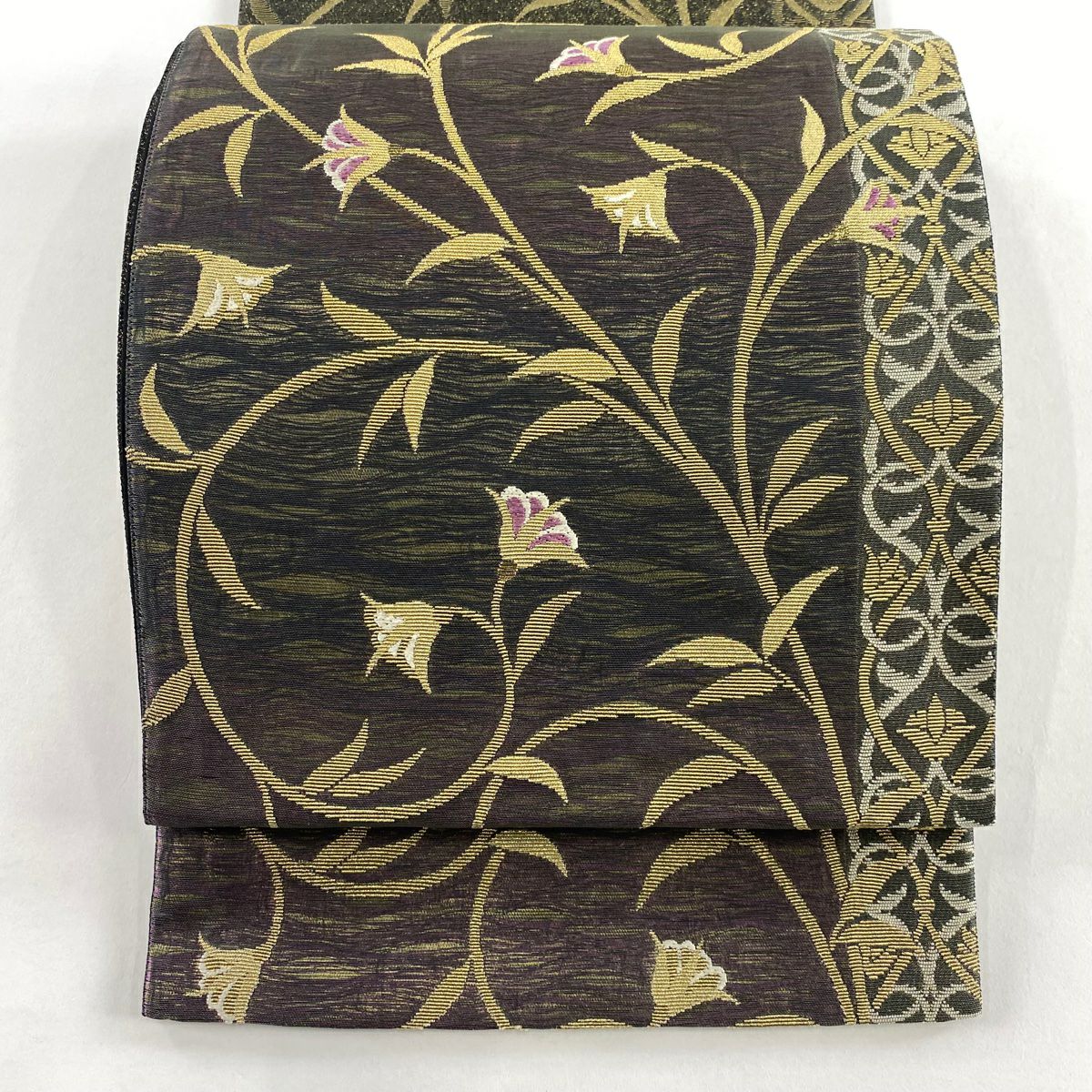 美品】 袋帯 名品 じゅらく 落款あり じゅらく帝王紫 向鶴菱 華文 金糸