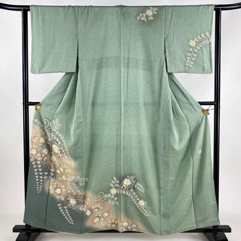 付下げ 身丈157.5cm 裄丈63cm S 袷 落款あり 辻が花 ぼかし 薄緑 付下げ 身丈157.5cm 裄丈63cm S 袷 落款あり 辻が花 ぼかし 薄緑