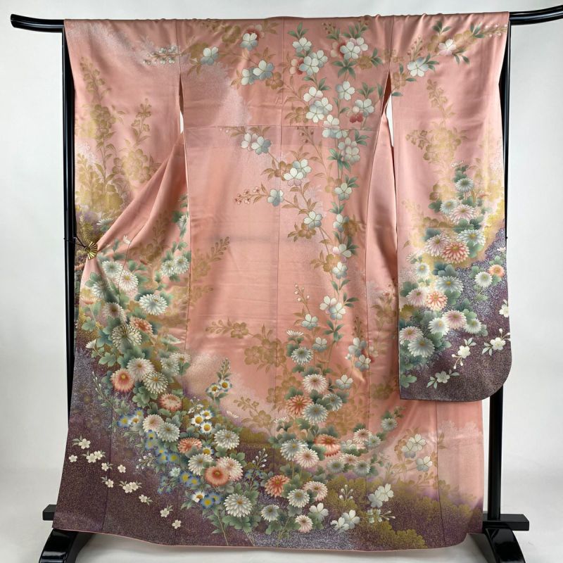 振袖 身丈164.5cm 裄丈66.5cm M 袷 菊 桜 金糸 金彩 ピンク 正絹 振袖 身丈164.5cm 裄丈66.5cm M 袷 菊 桜 金糸 金彩 ピンク 正絹
