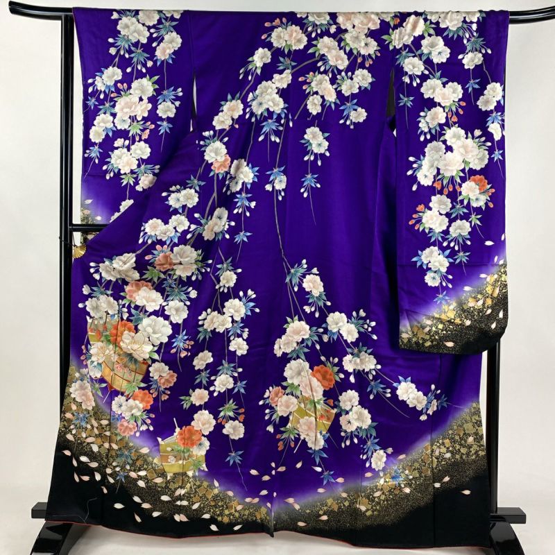 振袖 身丈164.5cm 裄丈66.5cm M 袷 枝垂れ桜 糸巻き 金糸 金彩 振袖 身丈164.5cm 裄丈66.5cm M 袷 枝垂れ桜 糸巻き 金糸 金彩
