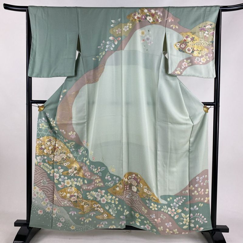 訪問着 身丈159cm 裄丈65.5cm M 袷 御所車 草花 金糸 金銀彩 薄 訪問着 身丈159cm 裄丈65.5cm M 袷 御所車 草花 金糸 金銀彩 薄