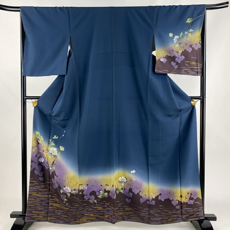 訪問着 身丈161.5cm 裄丈67cm M 袷 草花 シルエット 金銀彩 訪問着 身丈161.5cm 裄丈67cm M 袷 草花 シルエット 金銀彩