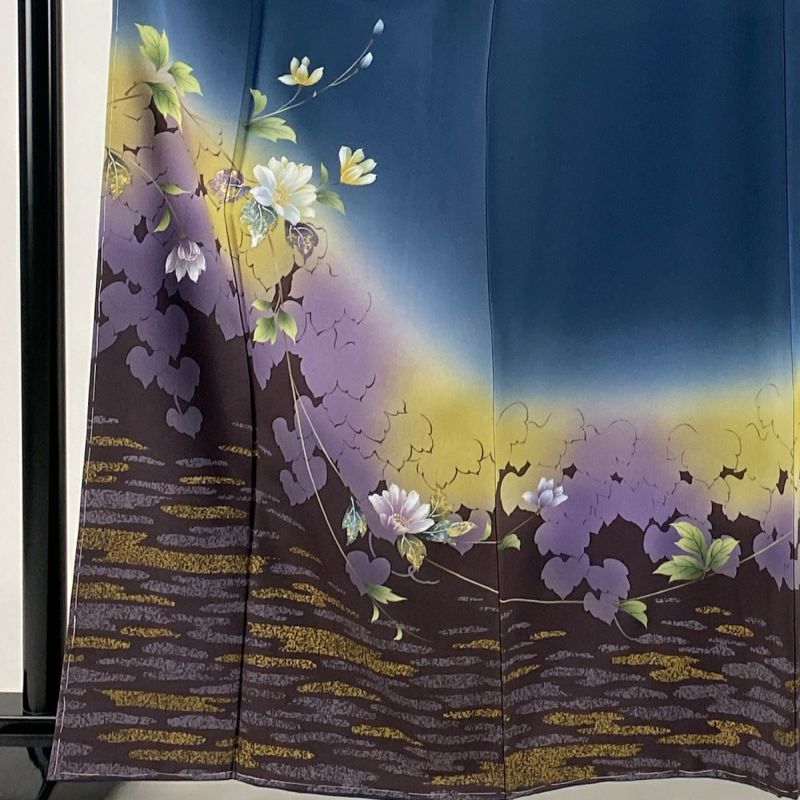 訪問着 身丈161.5cm 裄丈67cm M 袷 草花 シルエット 金銀彩 訪問着 身丈161.5cm 裄丈67cm M 袷 草花 シルエット 金銀彩