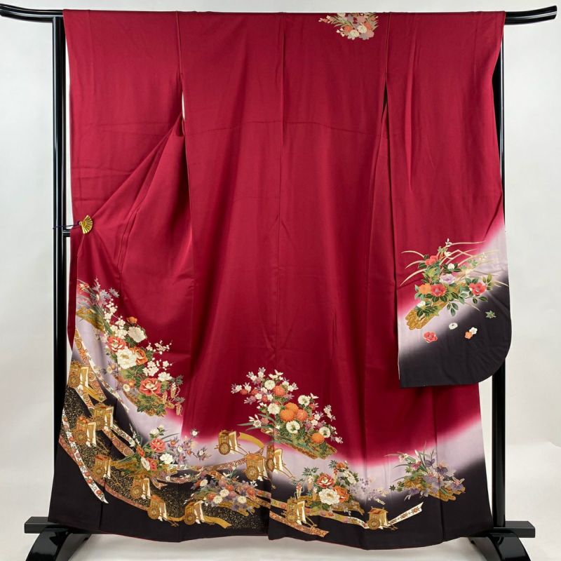 振袖 身丈160.5cm 裄丈65.5cm M 袷 御所車 花筏 金彩 ぼかし