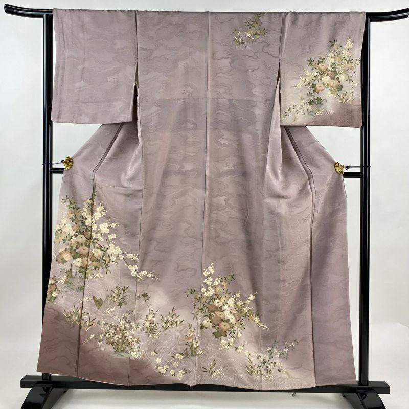 訪問着 身丈157cm 裄丈64.5cm M 袷 枝梅 波 金彩 ぼかし 灰紫 訪問着 身丈157cm 裄丈64.5cm M 袷 枝梅 波 金彩 ぼかし 灰紫