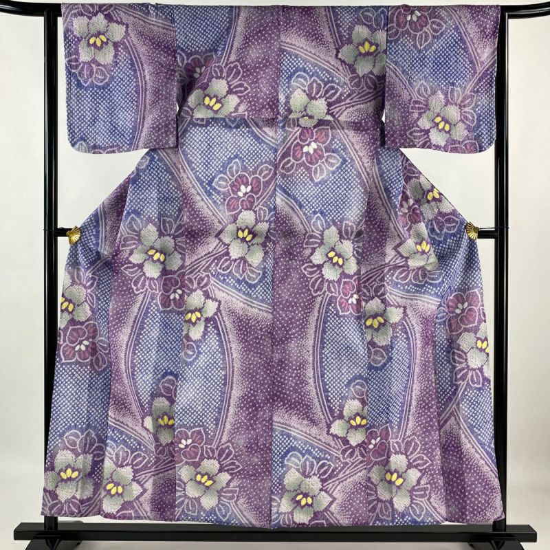 浴衣 身丈156cm 裄丈63cm S 絞り浴衣 草花 紺色 高 綿 美品 名品 【 浴衣 身丈156cm 裄丈63cm S 絞り浴衣 草花 紺色 高 綿 美品 名品 【