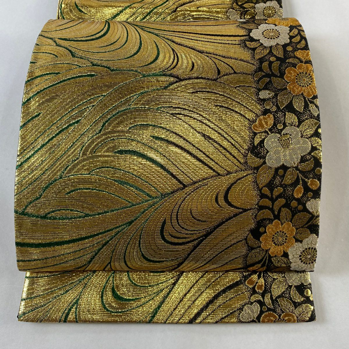 50%OFF 袋帯 秀品 華文 亀甲 箔 金色 六通 正絹 K50｜中古・古着