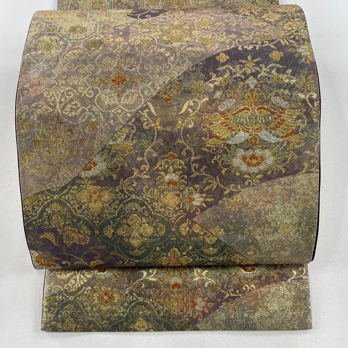 袋帯 美品 秀品 落款あり 桜 花唐草 箔 灰茶 六通 正絹｜中古