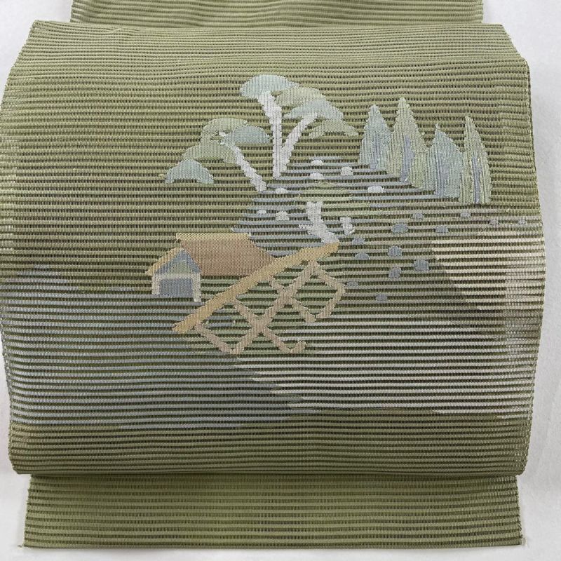 名古屋帯 美品 秀品 八寸名古屋帯 夏帯 松葉仕立て 建物 樹木 名古屋帯 美品 秀品 八寸名古屋帯 夏帯 松葉仕立て 建物 樹木
