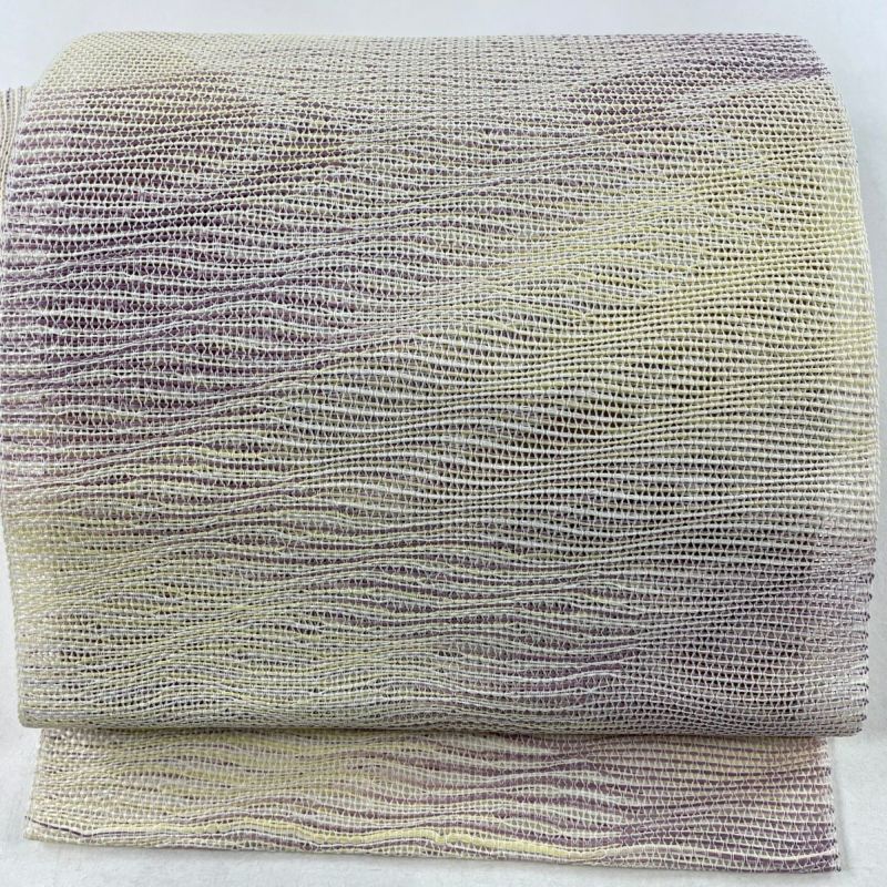 名古屋帯 美品 秀品 八寸名古屋帯 夏帯 よろけ縞 薄紫 正絹 名古屋帯 美品 秀品 八寸名古屋帯 夏帯 よろけ縞 薄紫 正絹