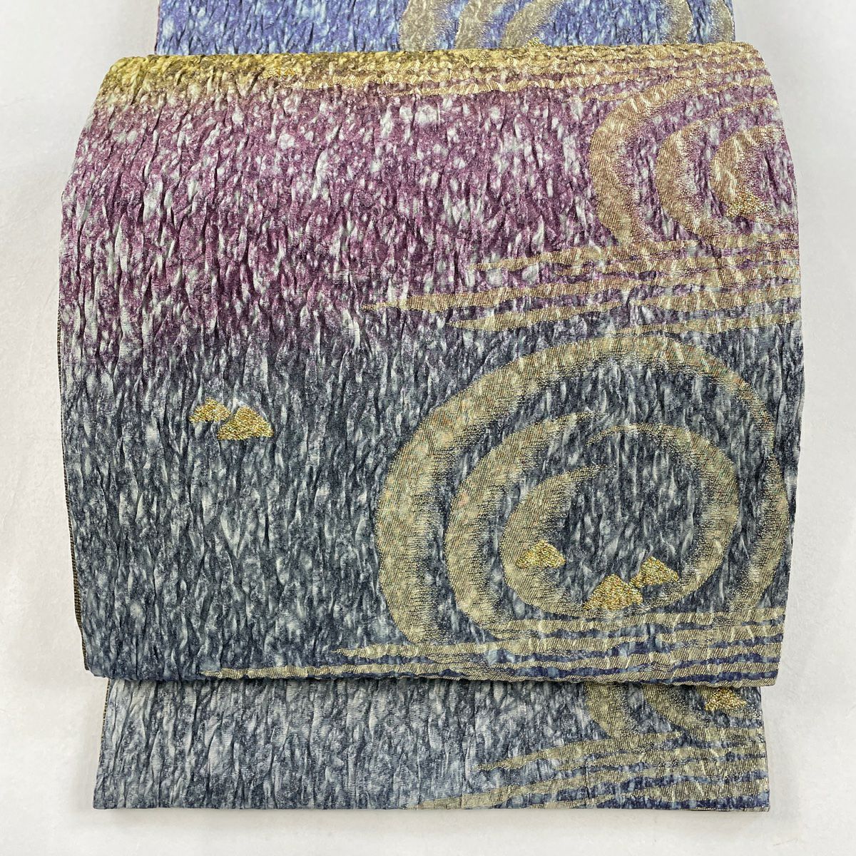 【同梱不可】 箔 幾何学 縞 名品 美品 袋帯 紫 正絹｜中古・古着 全通 着物・浴衣
