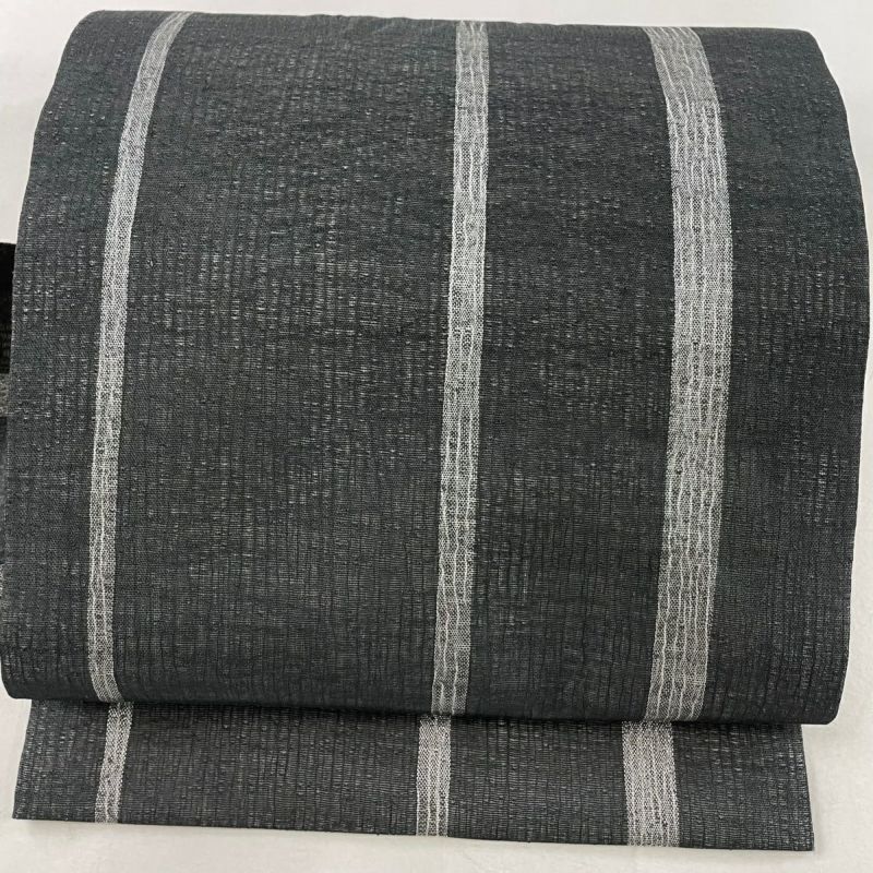 名古屋帯 美品 秀品 夏帯 縞 銀糸 墨色 正絹|中古・古着 名古屋帯 美品 秀品 夏帯 縞 銀糸 墨色 正絹|中古・古着