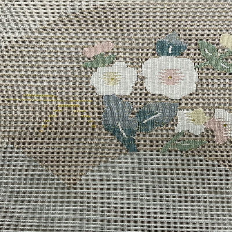 名古屋帯 秀品 夏帯 絽 松葉仕立て 八寸名古屋帯 扇面 草花 金糸