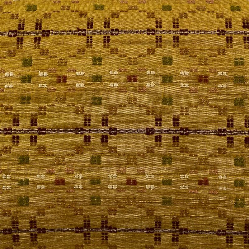 名古屋帯 美品 逸品 紬地 縞 幾何学模様 黄土色 正絹|中古 名古屋帯 美品 逸品 紬地 縞 幾何学模様 黄土色 正絹|中古