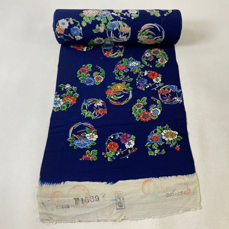 反物 秀品 小紋 花丸文 藍色 正絹|中古・古着・リサイクル着物 反物 秀品 小紋 花丸文 藍色 正絹|中古・古着・リサイクル着物
