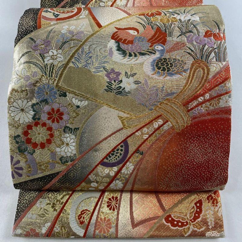 平和屋着物◎佐賀錦 六通柄袋帯 鳳凰花丸文 金銀糸 逸品