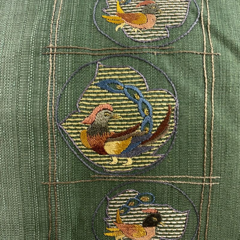 名古屋帯 美品 秀品 鳥 刺繍 箔 緑 正絹｜中古・古着