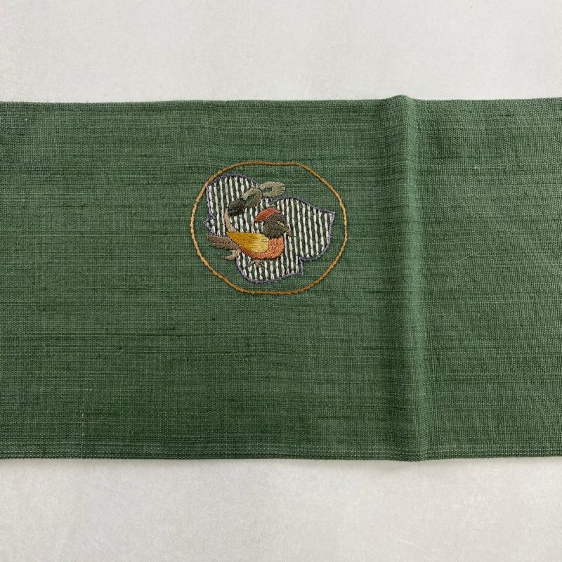 名古屋帯 美品 秀品 鳥 刺繍 箔 緑 正絹|中古・古着 名古屋帯 美品 秀品 鳥 刺繍 箔 緑 正絹|中古・古着