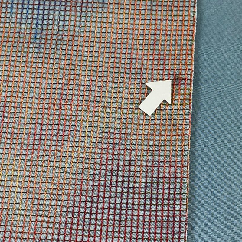 袋帯 秀品 格子 幾何学 ぼかし 刺繍 青灰色 六通 正絹|中古 袋帯 秀品 格子 幾何学 ぼかし 刺繍 青灰色 六通 正絹|中古