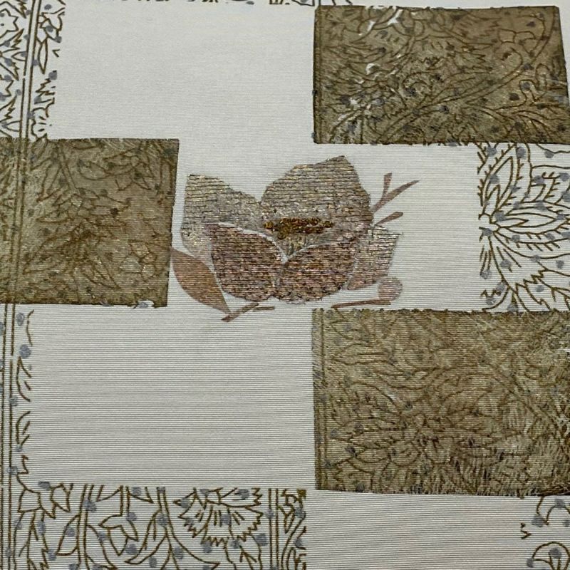 開き名古屋帯 秀品 色紙 草花 金銀彩 クリーム 正絹|中古・古着 開き名古屋帯 秀品 色紙 草花 金銀彩 クリーム 正絹|中古・古着