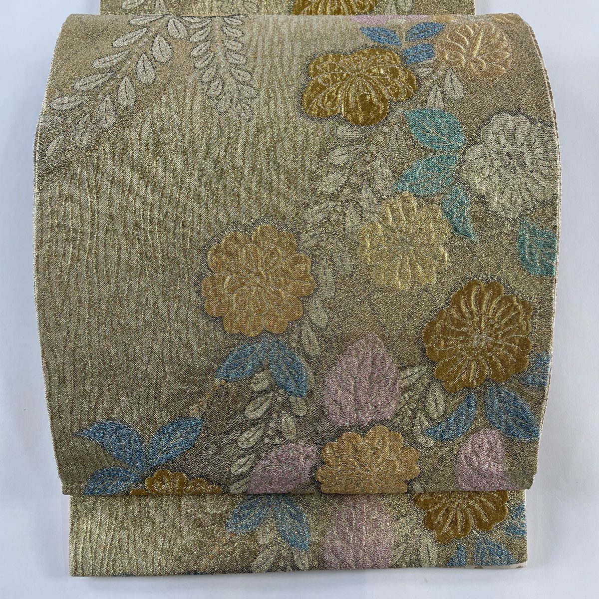 美品】 袋帯 名品 加納幸 落款 縞 幾何学 金銀彩 茶色 六通 正絹