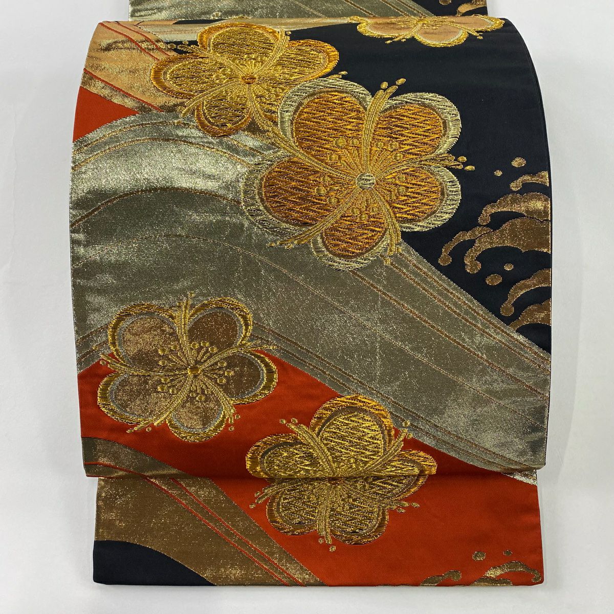 美品】 名古屋帯 秀品 道長取り 辻が花柄 絞り ぼかし 朱色 正絹｜中古