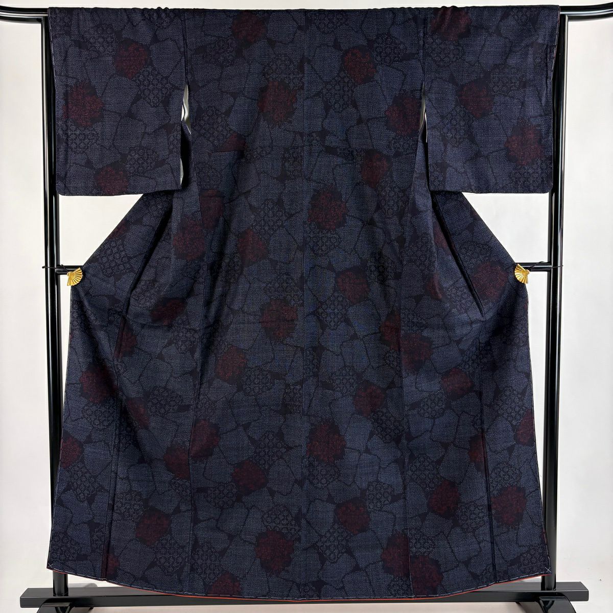 美品】 結城紬 身丈158cm 裄丈66cm M 袷 奥順 本場結城紬 バチ衿 証紙