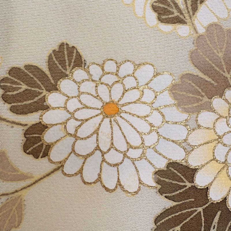 袋帯 パールベージュ 亀甲繋ぎ 菊 牡丹 吉祥花 六通柄 長さ4m33cm 正絹 訪問着 身丈160cm 裄丈65cm M 袷 袋帯セット 菊 草花 金彩
