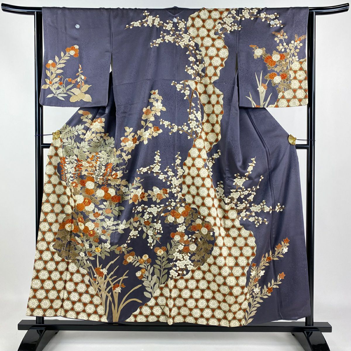 訪問着 身丈155cm 裄丈63.5cm S 袷 菊 有職文様 金糸 金彩 赤茶 正絹 秀品|中古・古着・リサイクル着物通販|バイセル オンライン