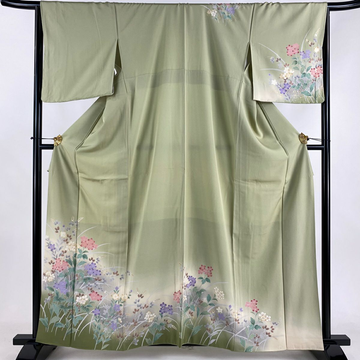 30%OFF 訪問着 身丈162.5cm 裄丈65cm M 袷 草花 刺繍 ぼかし 灰