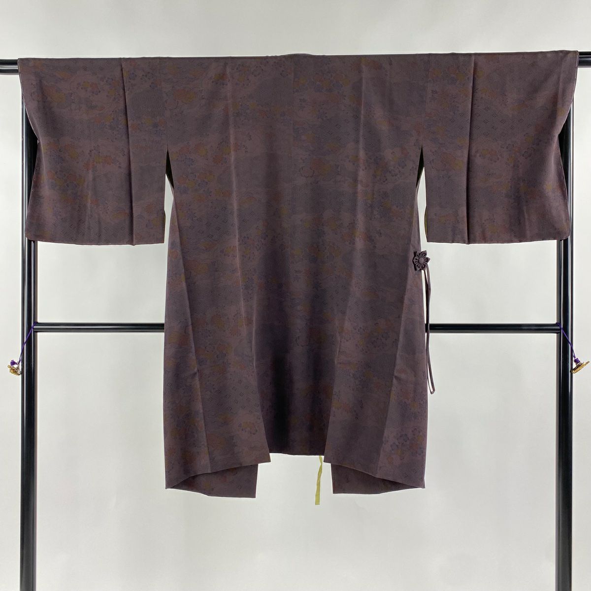 道中着 身丈105cm 裄丈66.5cm M 和装コート 着物衿 縞 疋田柄 茶紫  