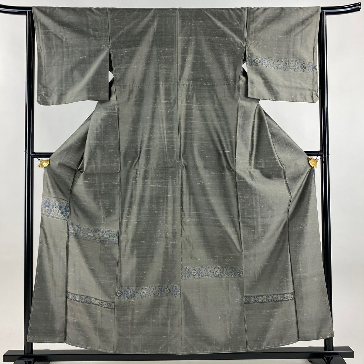 袷　胴抜き　紬　雀とかかしと道具模様　裄67cm 正絹 袷胴抜き紬雀とかかしと道具模様裄67cm 正絹