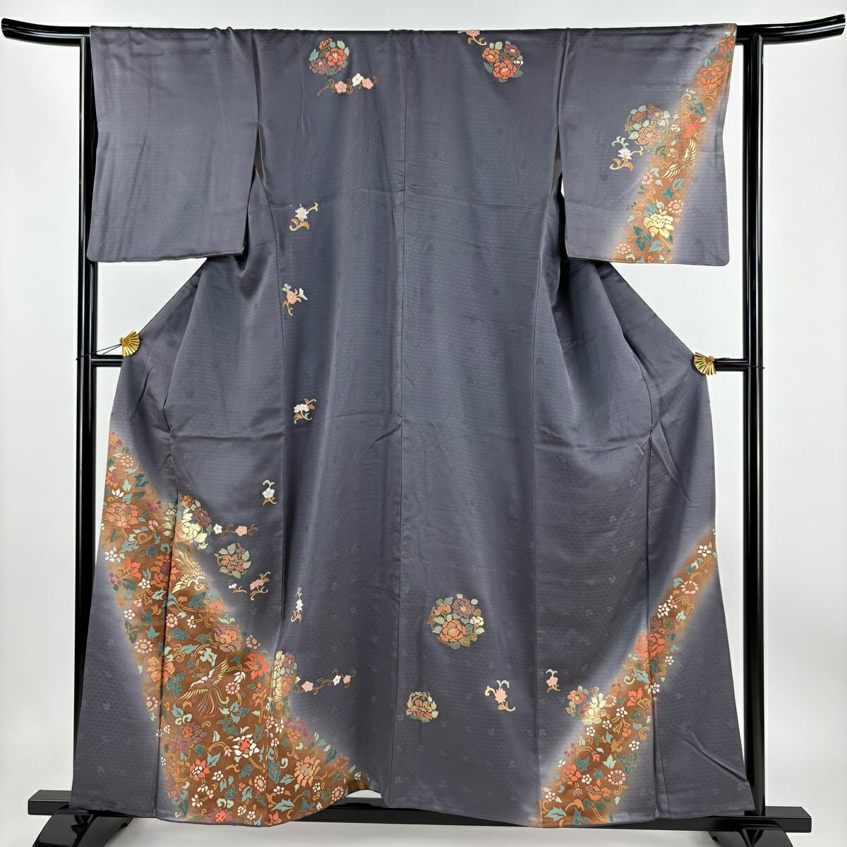 付下げ 身丈162.5cm 裄丈64cm M 袷 吹き寄せ 霞 相良刺繍 ぼかし 灰緑