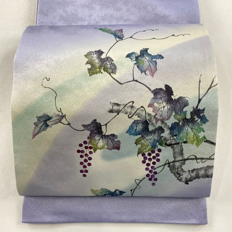 袋帯 美品 秀品 落款あり 村松祥三 ちぎり和紙染 やまと 葡萄 銀 袋帯 美品 秀品 落款あり 村松祥三 ちぎり和紙染 やまと 葡萄 銀