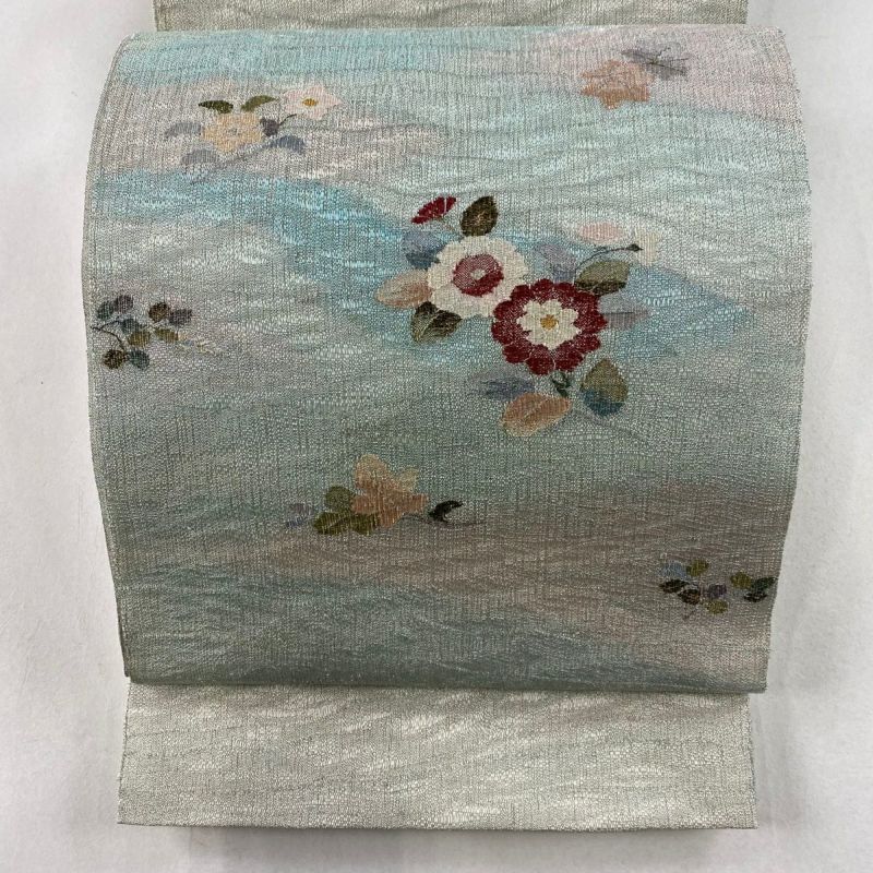 袋帯 秀品 草花 金銀糸 薄緑 お太鼓柄 正絹|中古・古着 袋帯 秀品 草花 金銀糸 薄緑 お太鼓柄 正絹|中古・古着