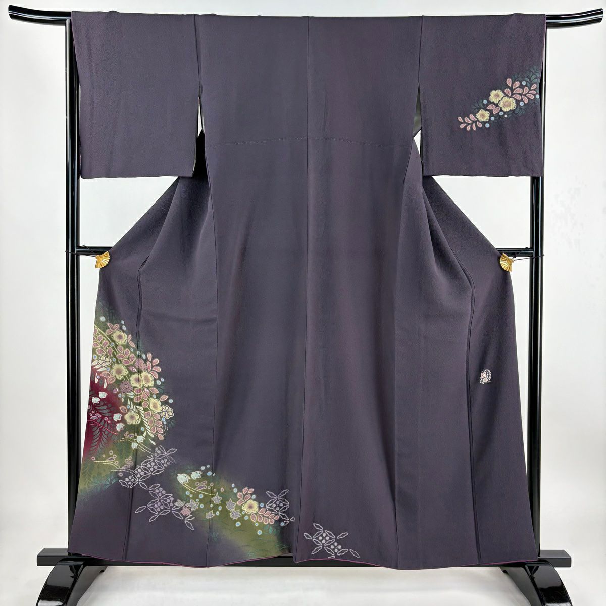 しつけ付　豪華　辻ヶ花　訪問着　付け下げ　正絹　着物　グレー　墨色　紺　167 付下げ 身丈159.5cm 裄丈66cm M 袷 落款あり 辻が花 ぼかし 青灰色