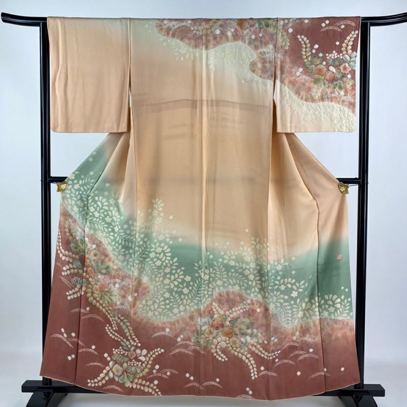 色留袖 身丈163.5cm 裄丈67.5cm L 袷 滝泰 落款あり 花