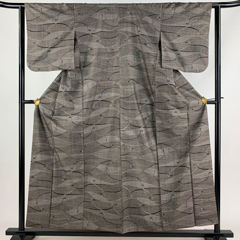 紬 身丈155cm 裄丈62.5cm S 袷 幾何学 茶色 正絹 秀品|中古 紬 身丈155cm 裄丈62.5cm S 袷 幾何学 茶色 正絹 秀品|中古